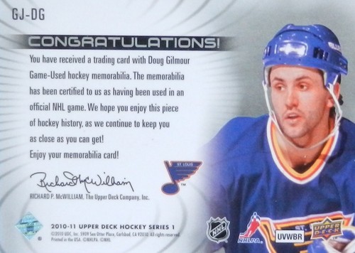 10-11 ud upper deck series one doug gilmour st louis blues game-used jersey - Picture 2 of 2