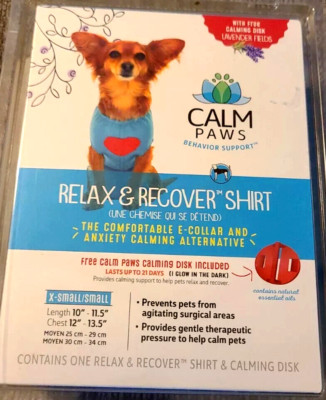 New Calm Paws Relax & Recover Stress Reducing Shirt W/ Calming Disk  XS - S