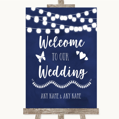 Marineblau Aquarell Lichter Willkommen zu unserer Hochzeit personalisiert Hochzeit Schild