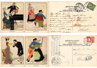 STADT UND LAND LEBEN KÜNSTLER SIGNIERT COMIC HUMOR 6 Vintage Postkarte (L3802)