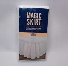 Magic Skirt For Twin Bed White Ruffled 15" Drop Length Wrap Around New