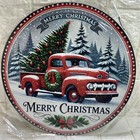Vintage Look Red Truck Christmas Tree Round Aluminum Sign Farmhouse Gifts New