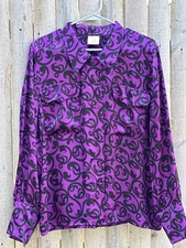 Vtg 80  s MONDI Purple/Violet  Black Shirt Blouse Sz M/L West Germany