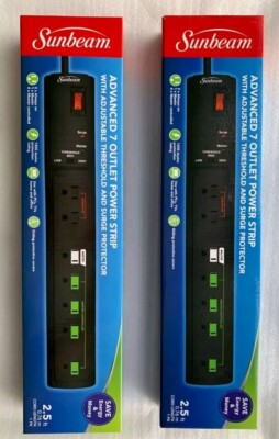 2 PC Sunbeam Advanced 7 Outlet Power Strip with Surge Protector , NEW