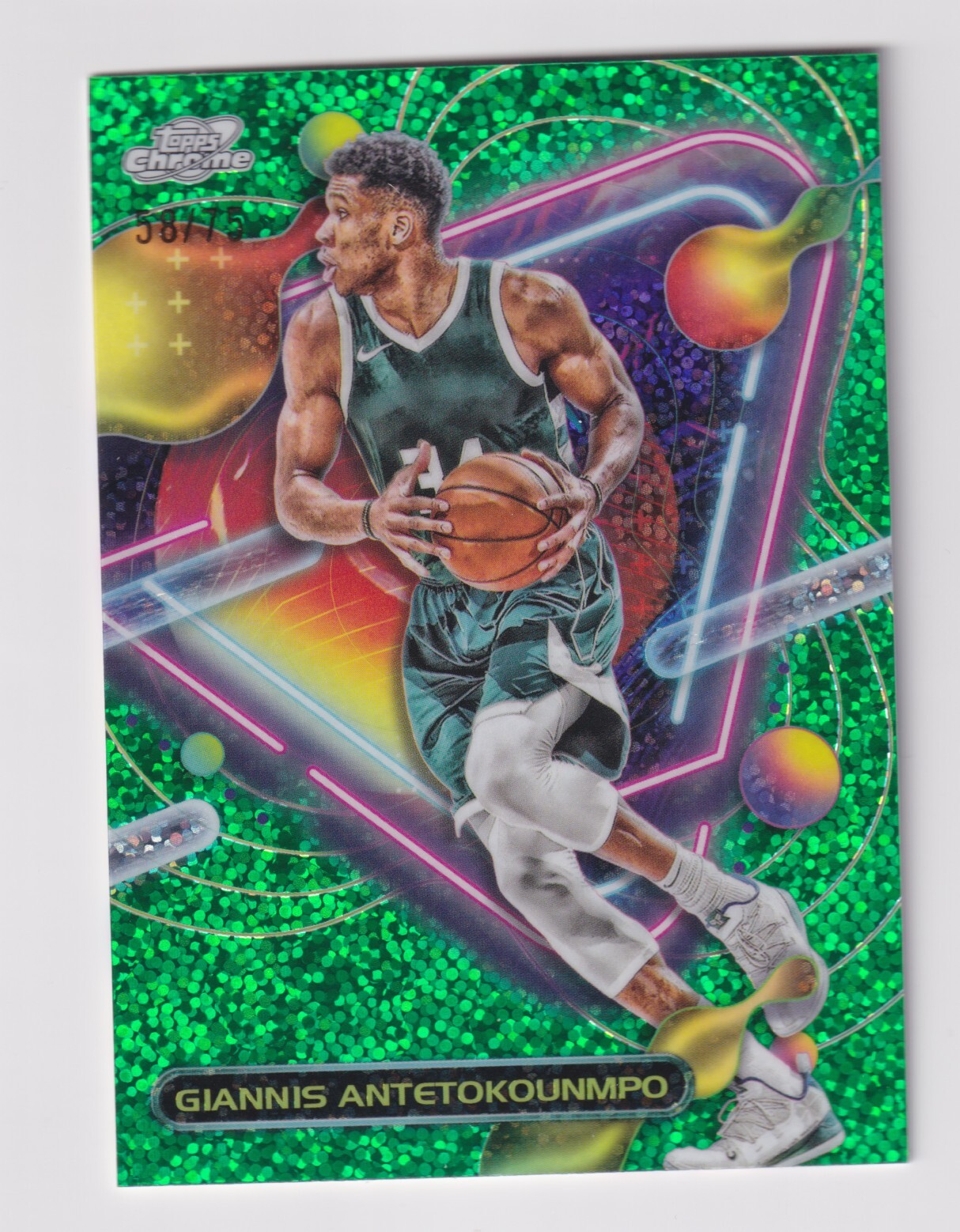 2023-24 Topps Cosmic Chrome GREEN SPACE DUST #27 GIANNIS ANTETOKOUNMPO 58/75