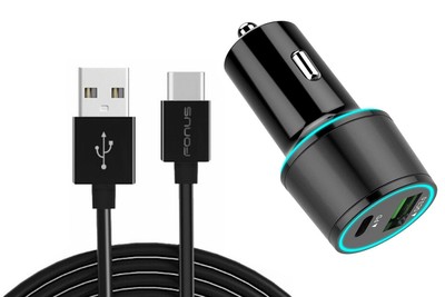 36W Quick Car Charger 2-Port USB Cable Type-C PD Power Adapter for Cell Phones