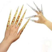 5PCS Metal Long Nail Rings Fingernails Cosplay Dance Props Chinese Style Vintage