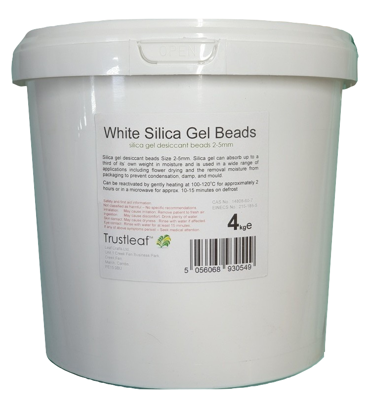 4kg White Silica Gel 2-4mm Beads - Reusable Tub - Dehumidifier (4kg TUB - WB)