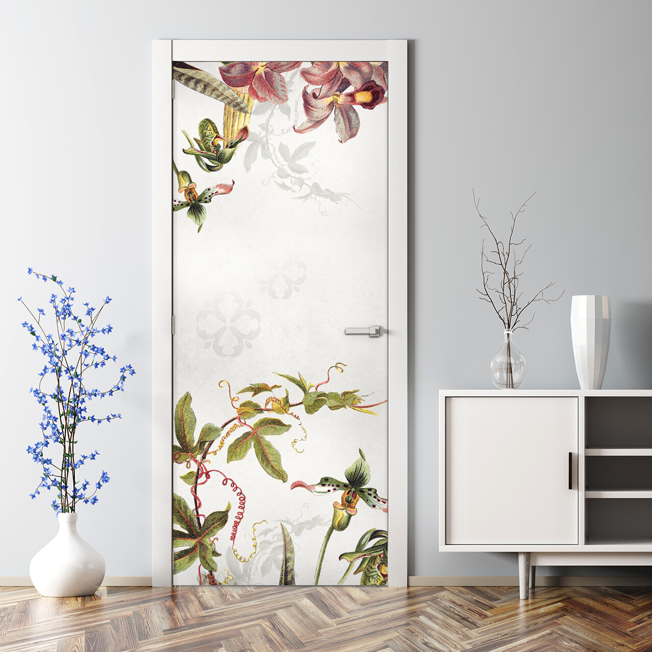 Vintage Tropical Flowers Bubble Free Bright Vintage Mural Wallpaper Door Decal