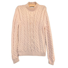 Lauren Ralph Lauren Women's Hand Knit Fisherman Cable Knit Sweater Pink Size L