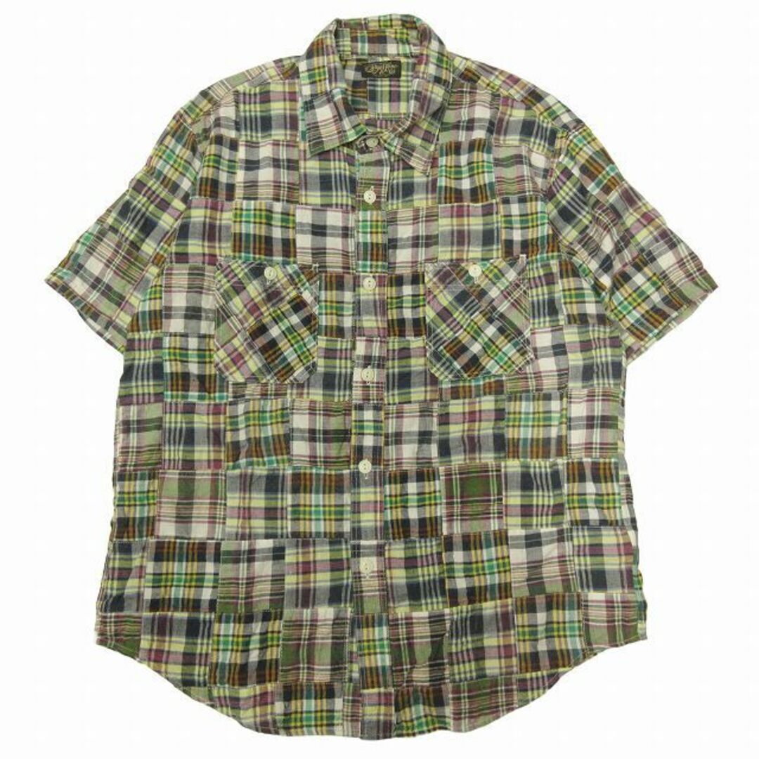 SUGAR CANE PATCH WORK CLOTH SHIRT PATCHWORK CHECK SHORT DOUBLE POCKET CAT Used 6