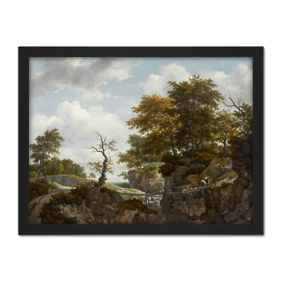 Jacob Van Ruisdael Landscape Bridge Cattle Painting Framed Wall Art Print 18X24