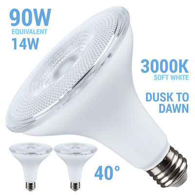 2 Pack Satco DUSK TO DAWN LED 120V 14W =90W PAR38 Medium E26 3000K Soft White