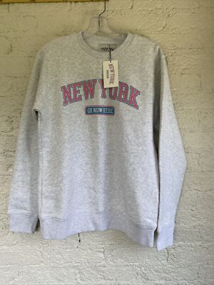 NWT NYON New York or Nowhere Grey Crew neck Sweatshirt Woman s Size XS Oversized