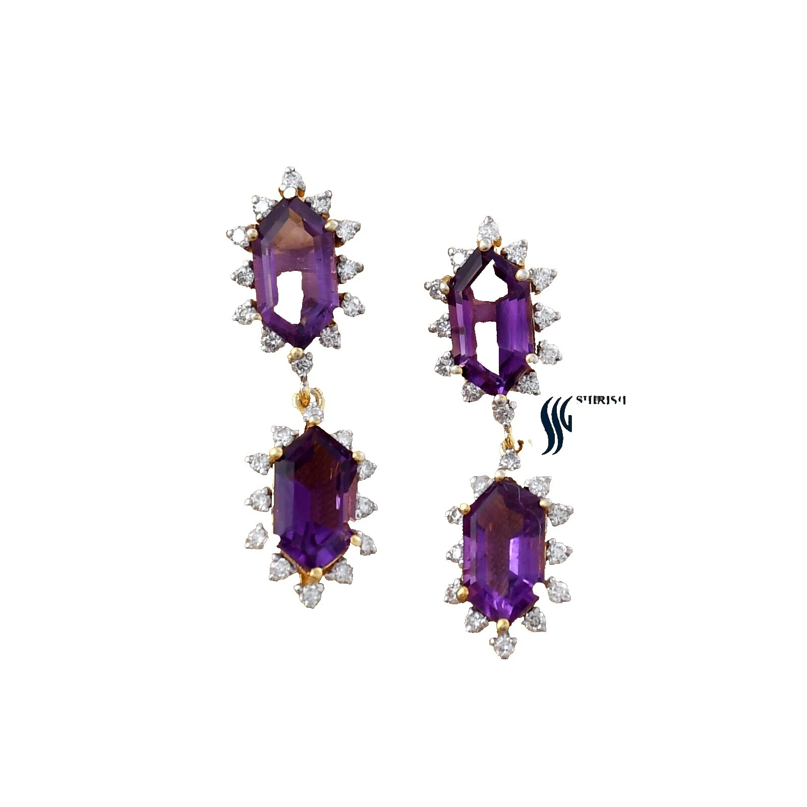 Oro amarillo Amatista Pendientes hechos a mano