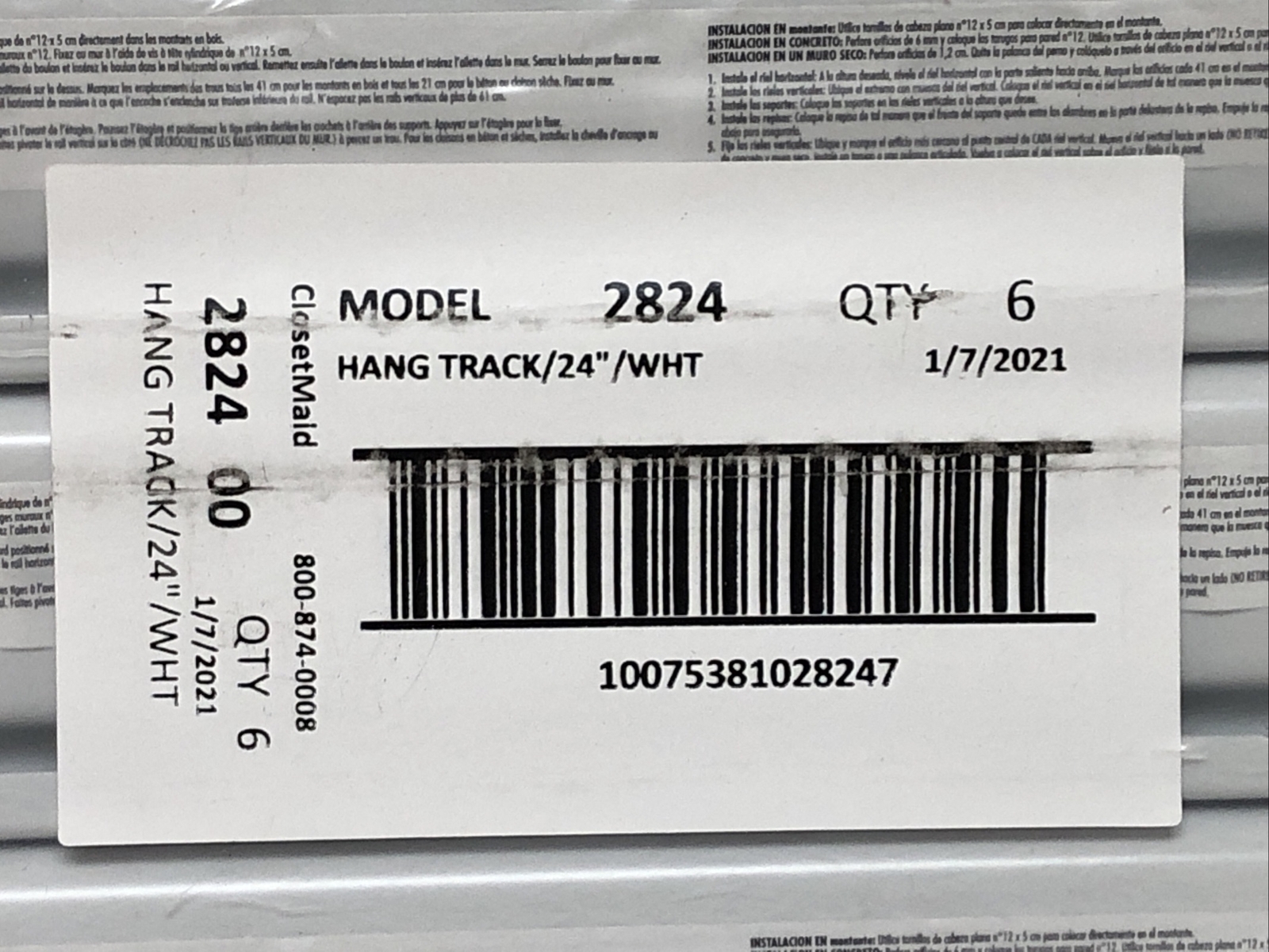 Lot Of (6) Heavy Duty ShelfTrack 24 in. White Hang Track By ClosetMaid