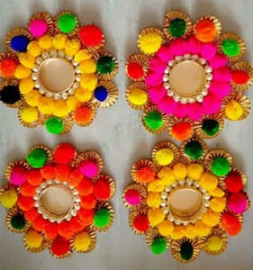 Indian Handmade Floral Rangoli Candle Floor Home ...