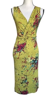 Isabel De Pedro Dress Midi Paint Splatter Floral Womens US Size 2 y2k