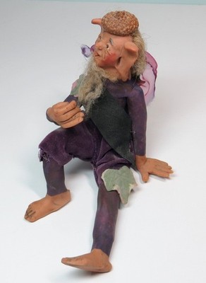 WOODLAND HANDMADE 5.5'' CLAY ELDERLY ELF TYPE CREATURE OOAK WITH ACORN HAT