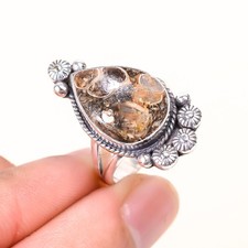 Natural Wyoming Turritella Agate Ring 925 Sterling Silver Women Fine Jewelry New