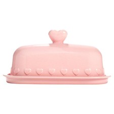 Heart Knob Butter Dish set Iconic Pink Stoneware Keeper with Lid New