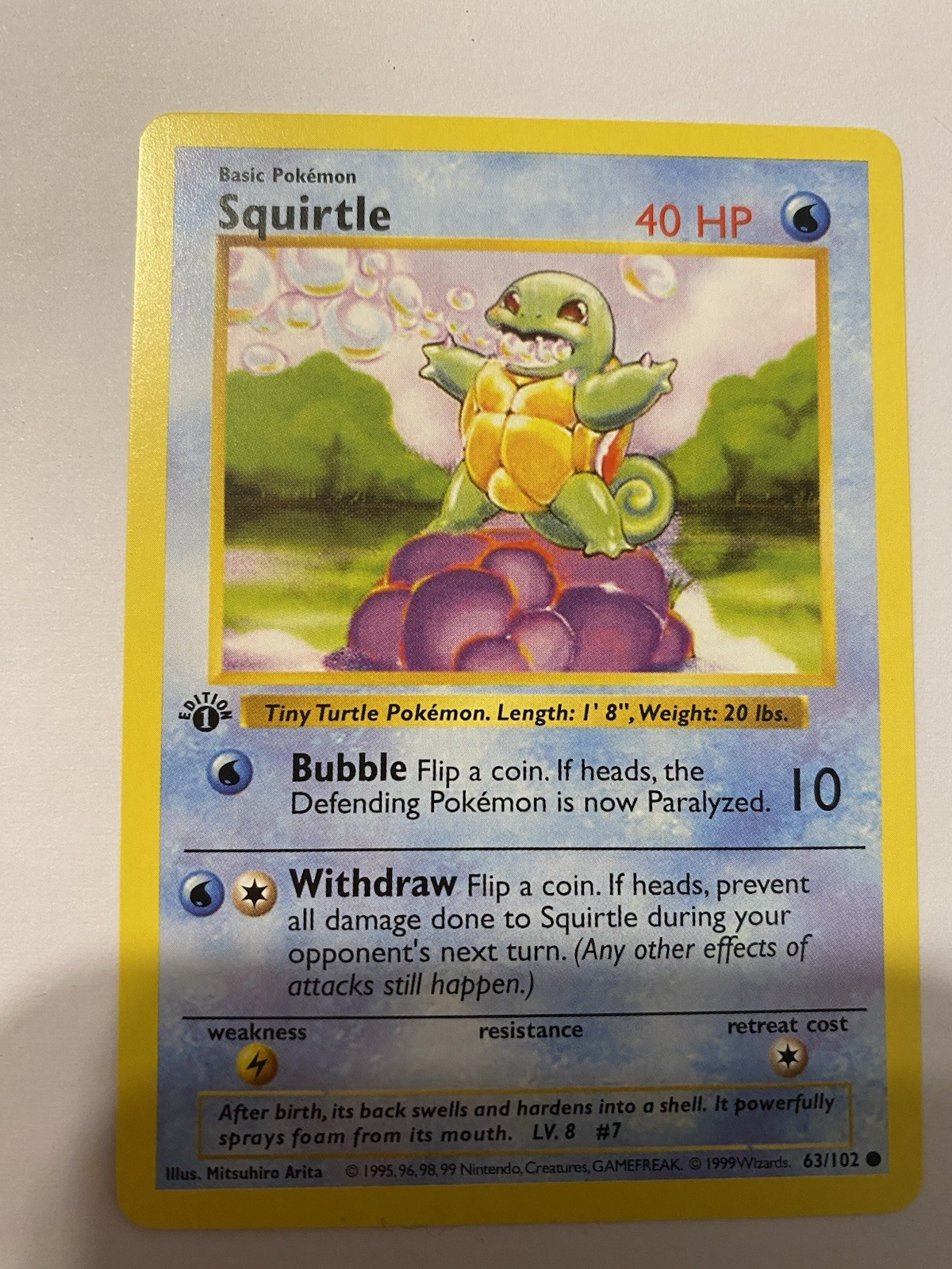 Mint- Squirtle Pokémon TCG Base Set 1st Edition Basic Card 63/102 English 1999