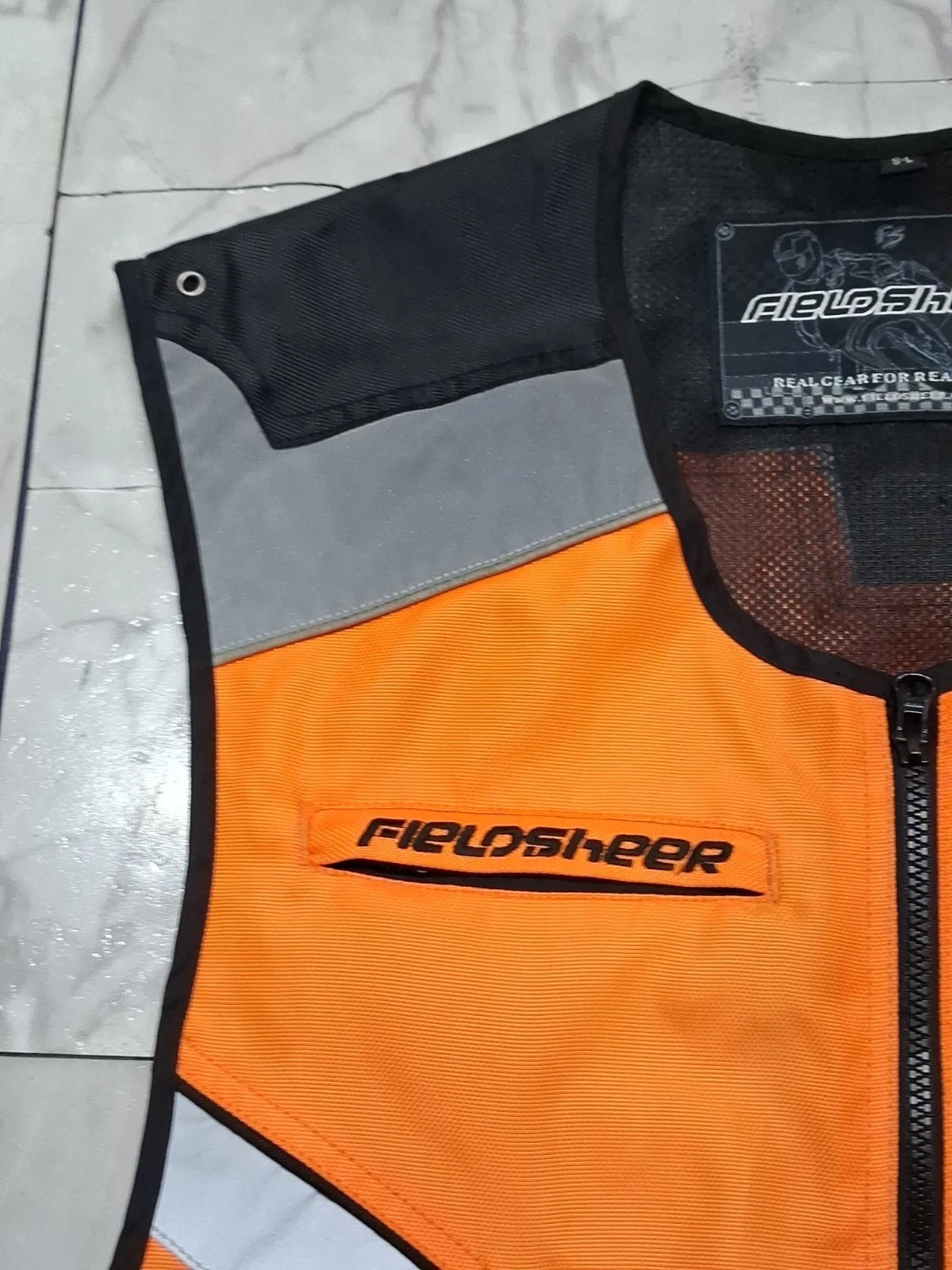 Fieldsheer Men's Motorcycle Vest Orange Hi-Visibility Reflective Zip SM-L - product detail image 7