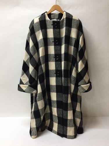 Christian Dior Wool Check Pattern Collarless Coat Size S Black Ivory from Japan