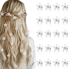 Mini Rhinestone Hair Clips   White Flower Shape, Decorative Bridal Barrettes