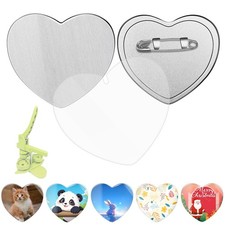 100 Sets Heart Shaped Button Maker Supplies Metal Blank Badge Parts 57x53mm DIY