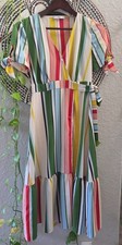 Mango Multi Color Striped Wrap Midi Dress with ruffle details at the hemsize 4