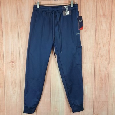 Reebok Jogger Pants Mens Small Blue Relaxed Fleece Lined Drawstring Cargo