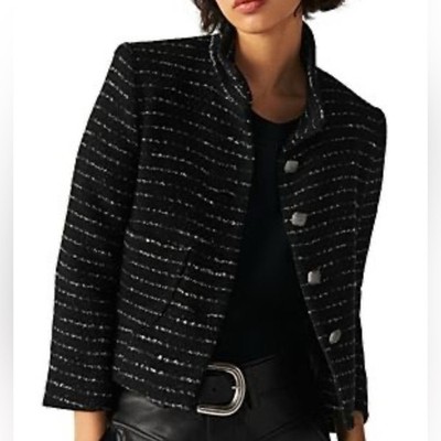 ba&sh Lady Jacket Lago Tweed Wool Blend in Noir, Size 0/XS 