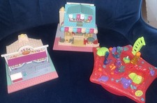3 x 90s Bluebird Polly Pocket Compacts Pizzeria, Pets & Sea Splash Carousel