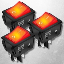 3pack 30A 250V KCD2 KCD4 Rocker Switch DPST 4 Pin Red Lighted 120V Rocker Toggle