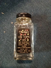 Vintage 1950's Farley’s On Tops Candy Decorations Glass Jar with Shaker Lid