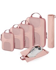 BAGSMART Compression Packing Cubes, 6 Set Cubes Large, 02-Baby Pink