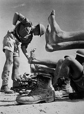 Foot inspection for British soldiers of 7th Armoured Division in N- Old Photo