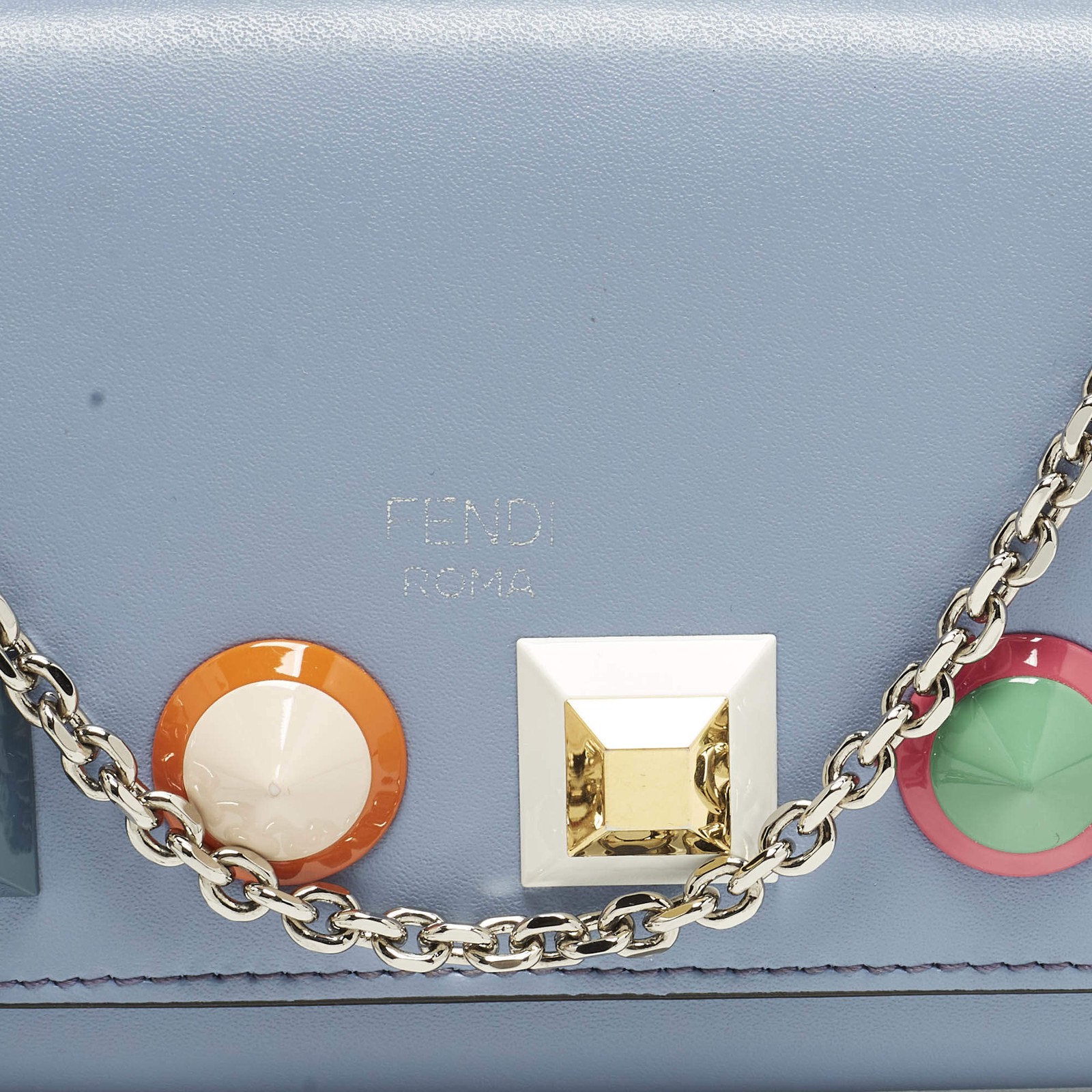 Fendi Studded Light Blue Leather Wallet On Chain thumbnail 5
