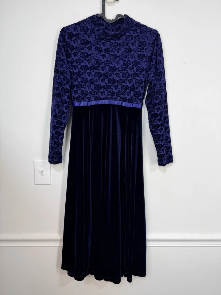 Vestido Maxi Terciopelo Burnout 14 Fiesta Vacaciones Púrpura Pudín Ciruela Vintage Niñas Foto 2 de 4