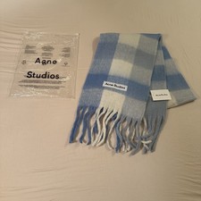 Acne Studios Vally Large Check Scarf Light Blue White Grey Alpaca Wool NWT Italy