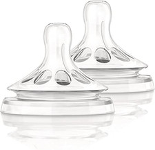 Natural Baby Bottle Nipple, Fast Flow Nipple, 6M , 2Pk, Clear