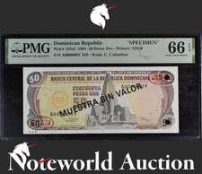 Dominican Republic SPECIMEN 50 Pesos Oro 1994 P 135s2 UNC PMG 66 EPQ 2nd TOP POP