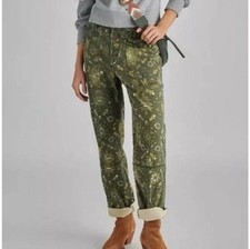 Anthropologie The Wanderer Green Floral Jeans Button Fly Boho Hippy Pants 28 C28