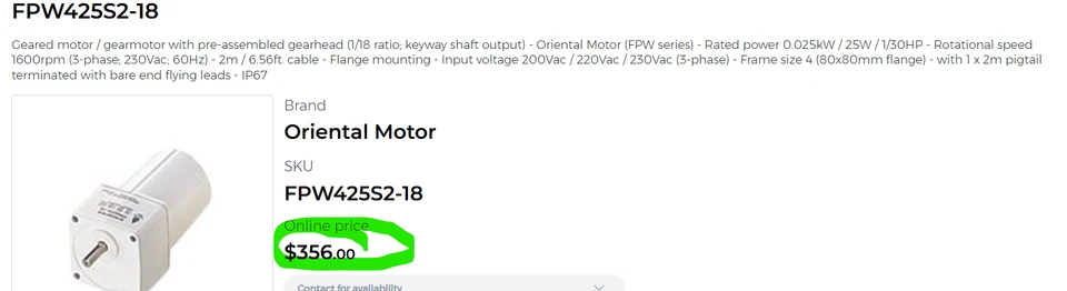 FPW425S2-18, 25 W (1/30 HP) Washdown Gear Motor (18:1 Gear Ratio) [C8S3] - Image 4 of 4