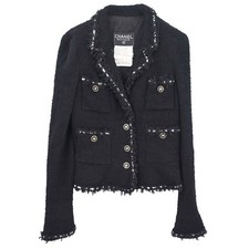 Chanel Single Breasted Jacket Tweed Black 94A #38 175713
