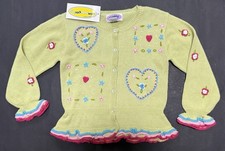 Ruffle Hem Cardigan Sweater Embroidered Floral Sz M 5/6 Kid Patty Girl  s VTG