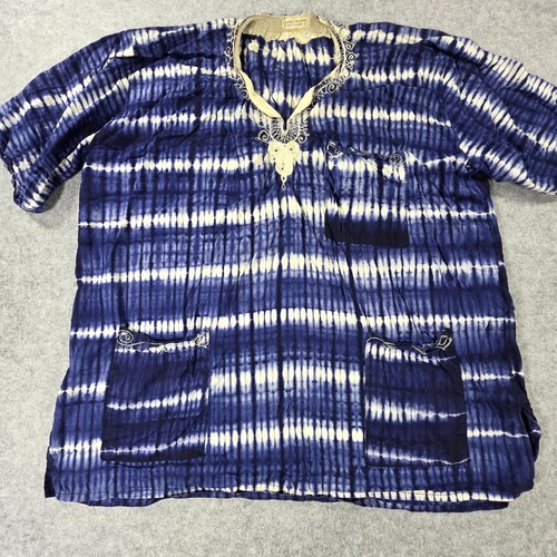Vintage African Dashiki Tunic Mens M Blue Tribal Gambia M'Bowe's Pullover Shirt