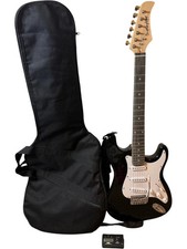 Display4Top Full Size Electric Guitar Beginner Strat Style Black Case Tuner Korg