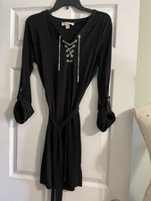 Michael Kors Black Chain Lace Up V Neck Tie Waist Dress Women’s M 3/4